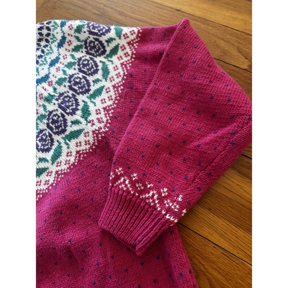 Vintage Northern Isles Women's Pink Fair Isle Floral Knit Yoke Sweater L Nordic - Picture 2 of 14